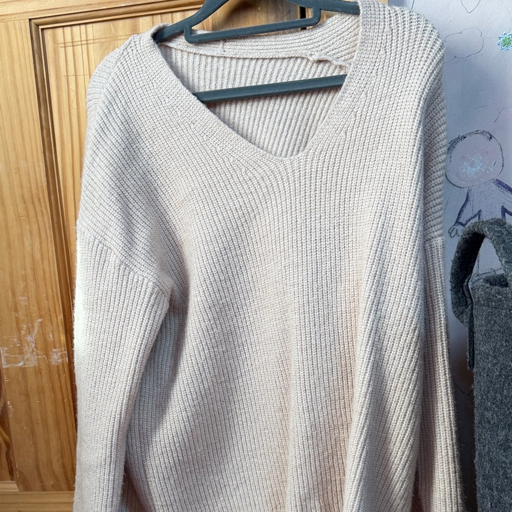 SHEIN Cream V-Neck Sweater
